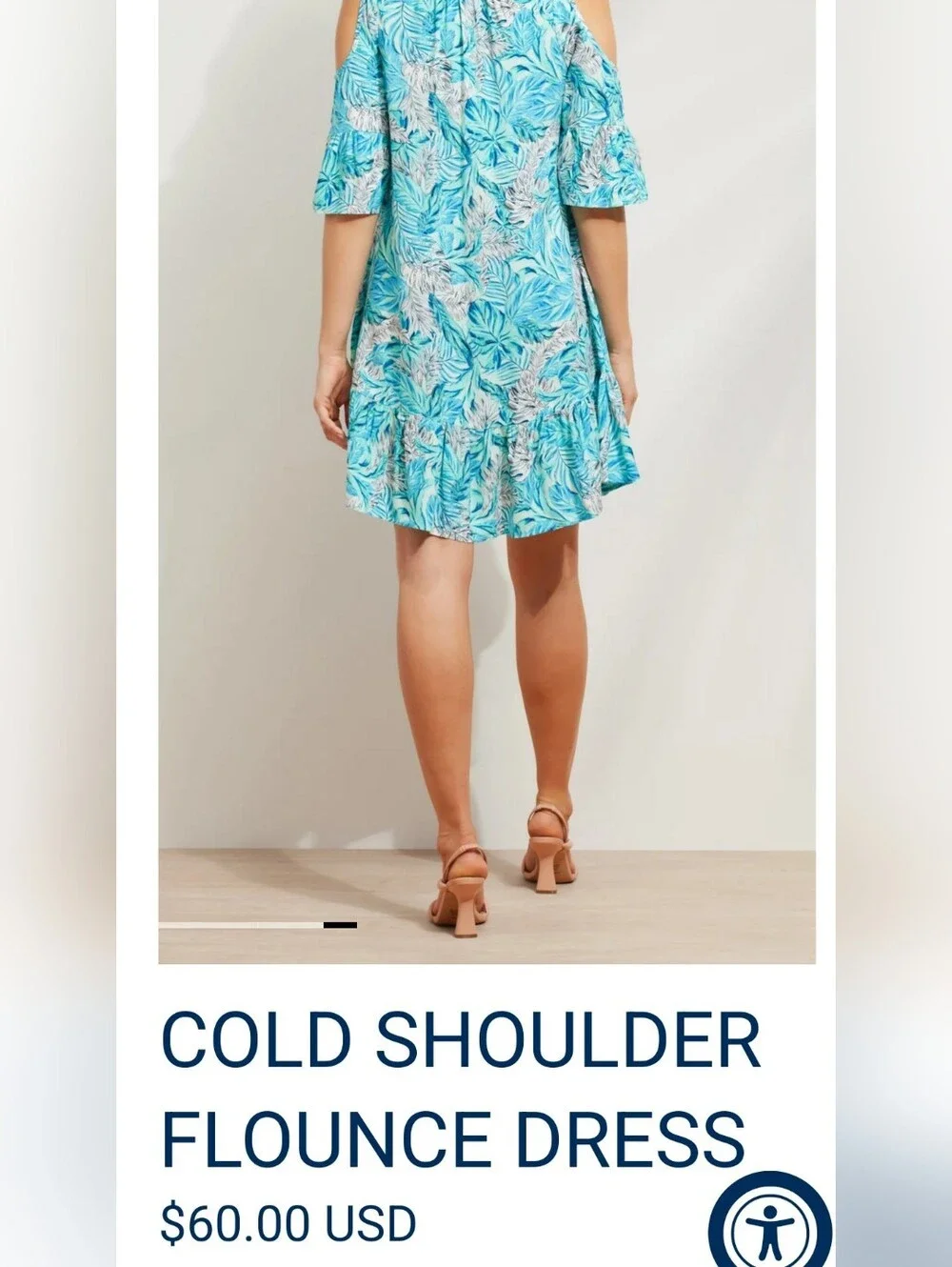 🔥Caribbean Joe Tropical Blue Leaf Cold-Shoulder Sundress Size Medium 100% Rayon - Picture 8 of 8
